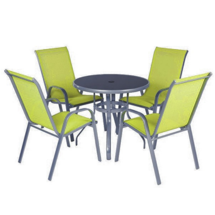Baštenska garnitura Como – 4 stolice i sto sa staklom – Zelena (kivi)